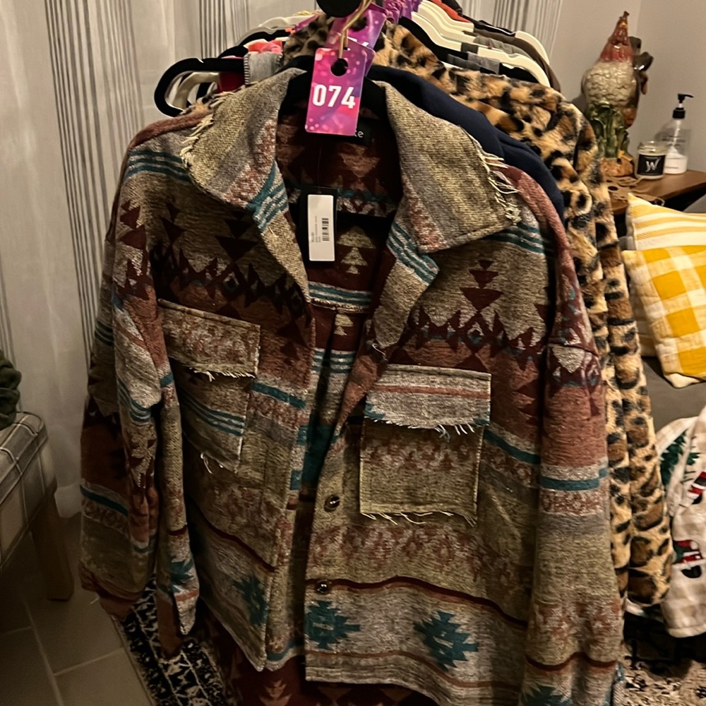 COPY - Smoke Aztec Print Shacket Medium